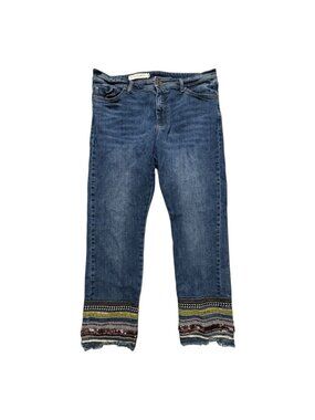 Pilcro Anthropologie Embellished Crop Jeans 32 Boho Sequin Raw Hem Ankle